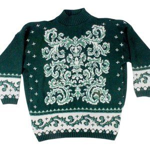 Vintage CUT 4U Green Scrollwork Turtleneck Sweater